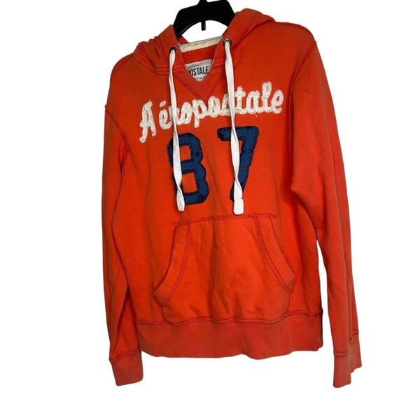 Y2K 2000s Aeropostale Men's Orange Hoodie Sweater - Picture 1 of 5